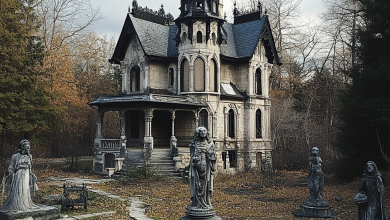 Photo of Statues Guarding Old Houses with Shadowy Pasts