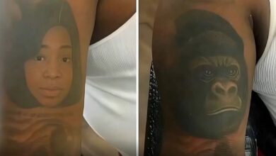 Photo of He Turned His Ex-Wife’s Portrait Tattoo Into a Fierce Gorilla After Divorce – You Have to See the Before and After